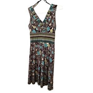 Rabbit Fit & Flare Dress Women's 10 Black Floral Polyester Stretch Surplice Neck